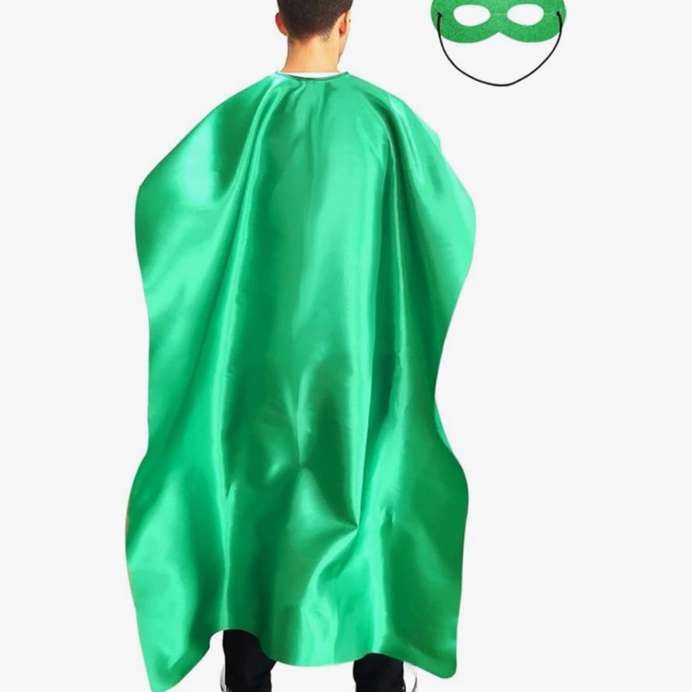 Men Green Superhero Cape and Mask Set